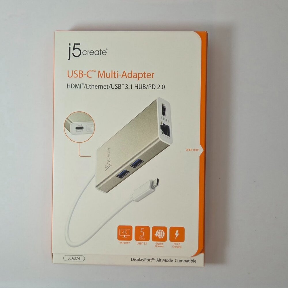 j5create Silver Multi-Adapter Model JCA374, 4K HDMI, USB 3.1, USB-C, Ethernet 5G